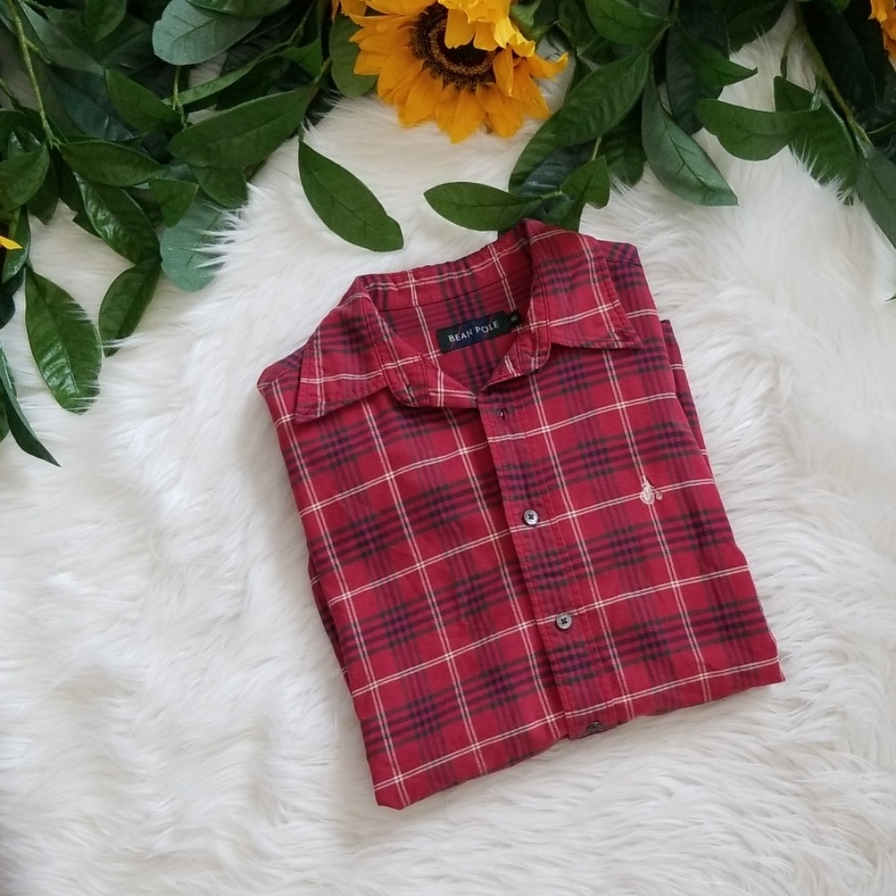 Bean Pole Shortsleeve Plaid Button Down Shirt